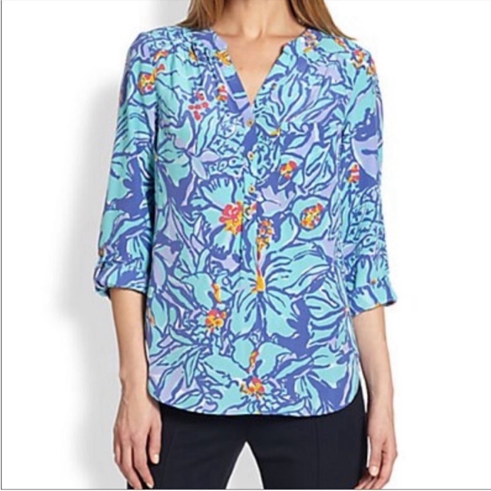 Lilly Pulitzer Blue and Purple Floral Blouse